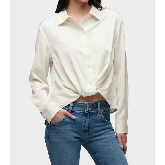 NEW HUDSON long sleeve knotted button down shirt in cream - Picture 1 of 8